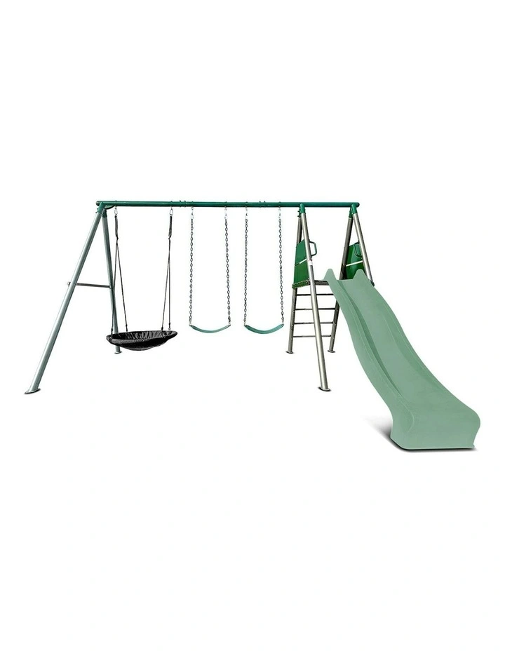 Lifespan Kids Europa Commercial Grade Steel Swing Set with Climb & 2.2m Slide in Pastel Green image 1