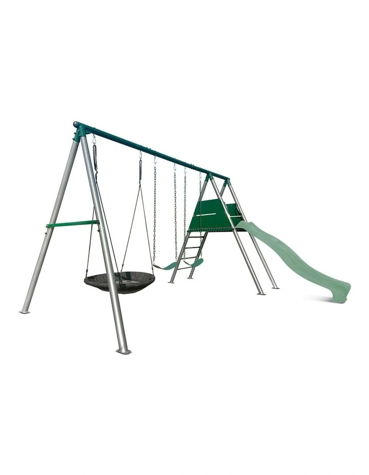 Lifespan Kids Europa Commercial Grade Steel Swing Set with Climb & 2.2m Slide in Pastel Green image 2