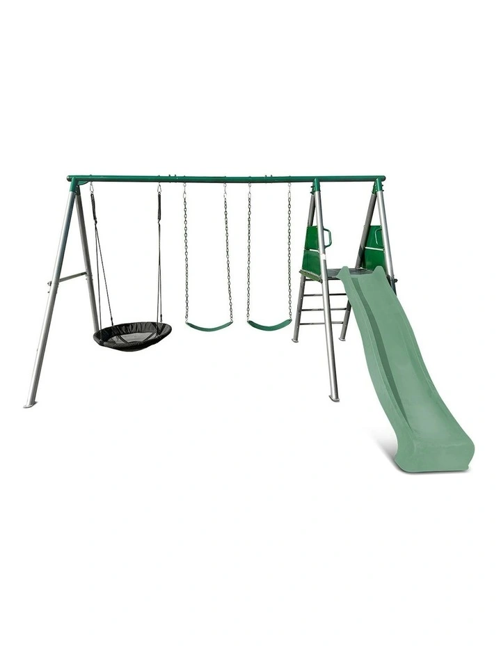 Lifespan Kids Europa Commercial Grade Steel Swing Set with Climb & 2.2m Slide in Pastel Green image 3