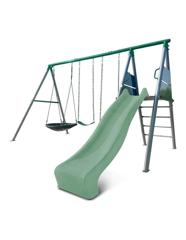 Lifespan Kids Europa Commercial Grade Steel Swing Set with Climb & 2.2m Slide in Pastel Green image 4
