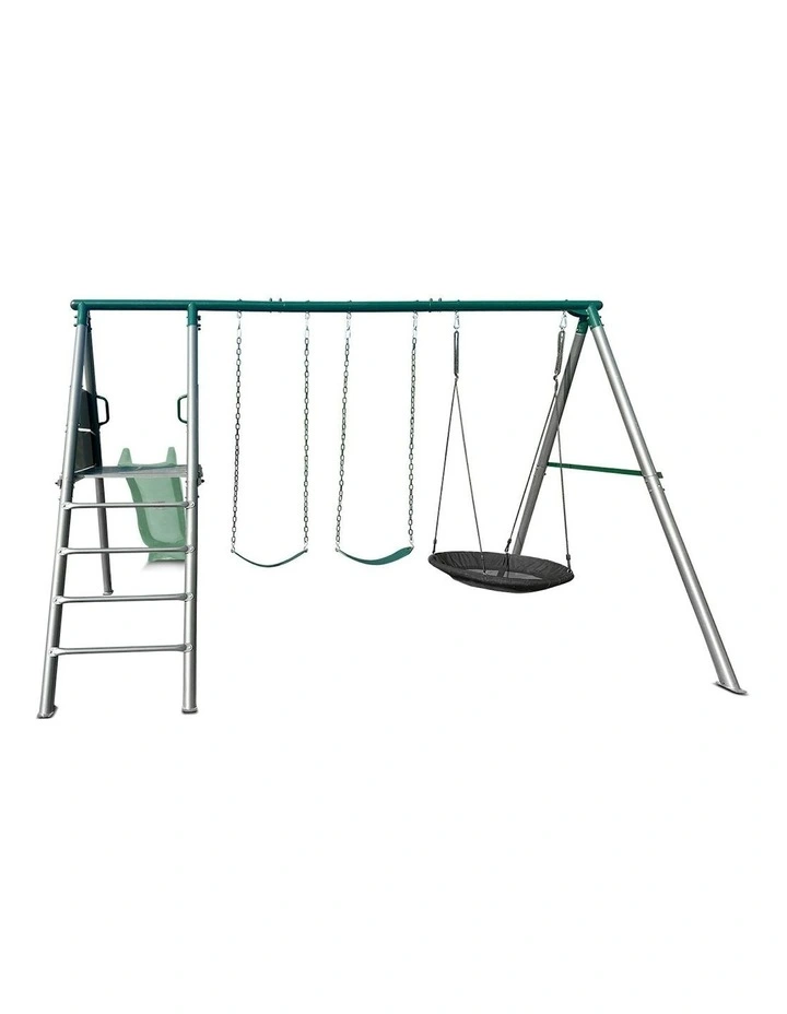 Lifespan Kids Europa Commercial Grade Steel Swing Set with Climb & 2.2m Slide in Pastel Green image 5