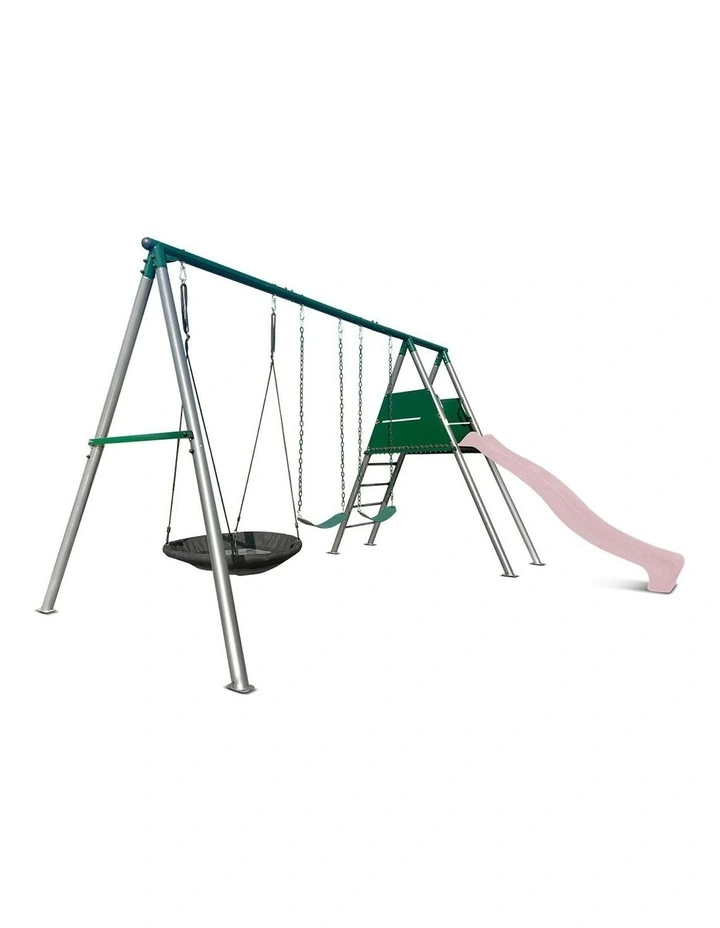 Lifespan Kids Europa Commercial Grade Steel Swing Set with Climb & 2.2m Slide in Pastel Pink image 2