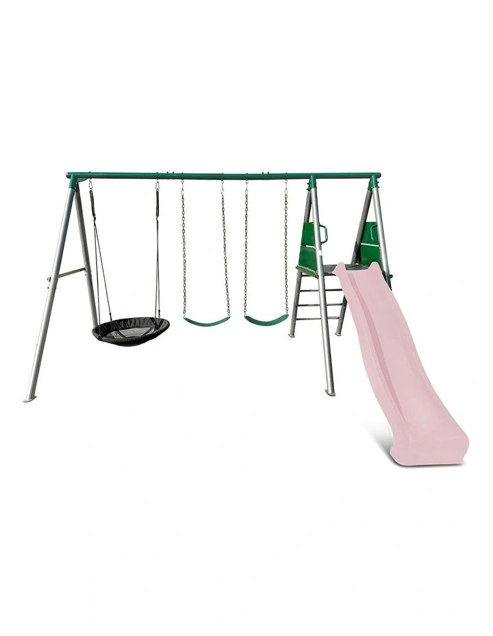Lifespan Kids Europa Commercial Grade Steel Swing Set with Climb & 2.2m Slide in Pastel Pink image 3