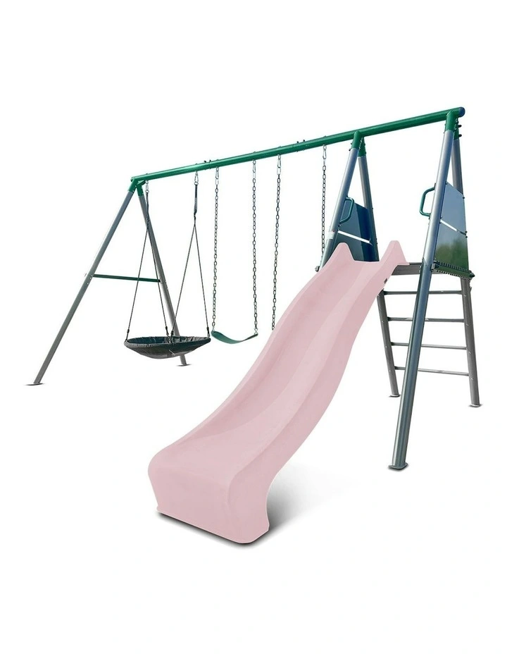 Lifespan Kids Europa Commercial Grade Steel Swing Set with Climb & 2.2m Slide in Pastel Pink image 4