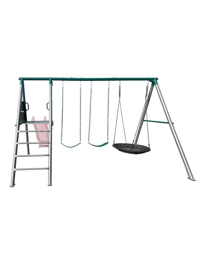 Lifespan Kids Europa Commercial Grade Steel Swing Set with Climb & 2.2m Slide in Pastel Pink image 5