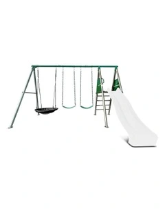 Lifespan Kids Europa Commercial Grade Steel Swing Set with Climb & 3.0m Slide in White