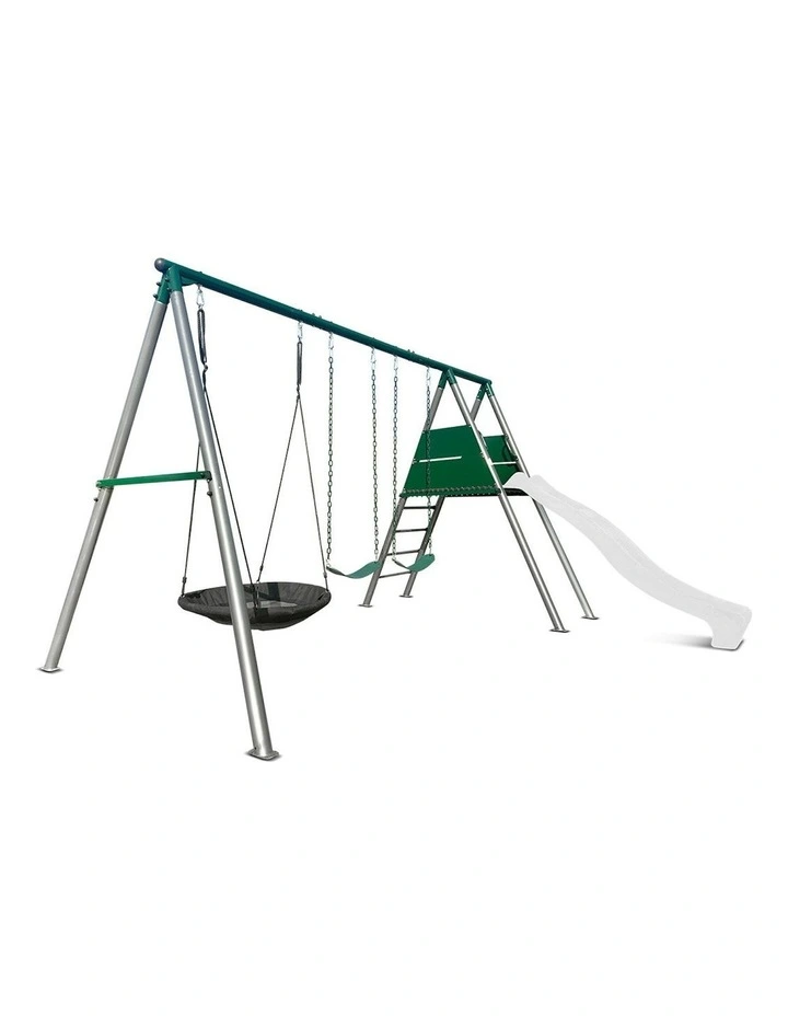 Lifespan Kids Europa Commercial Grade Steel Swing Set with Climb & 3.0m Slide in White image 2