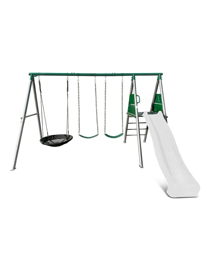 Lifespan Kids Europa Commercial Grade Steel Swing Set with Climb & 3.0m Slide in White image 3