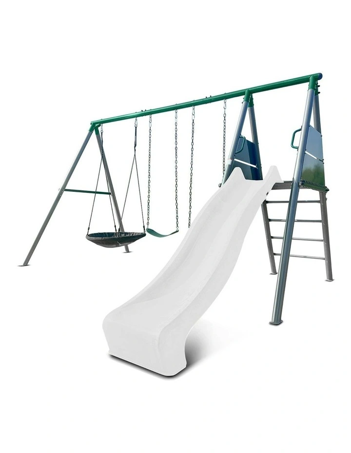 Lifespan Kids Europa Commercial Grade Steel Swing Set with Climb & 3.0m Slide in White image 4