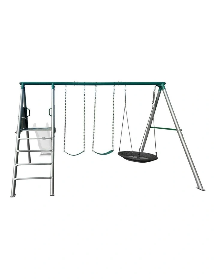 Lifespan Kids Europa Commercial Grade Steel Swing Set with Climb & 3.0m Slide in White image 5
