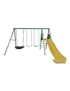 Lifespan Kids Europa Commercial Grade Steel Swing Set with Climb & 2.2m Slide in Yellow