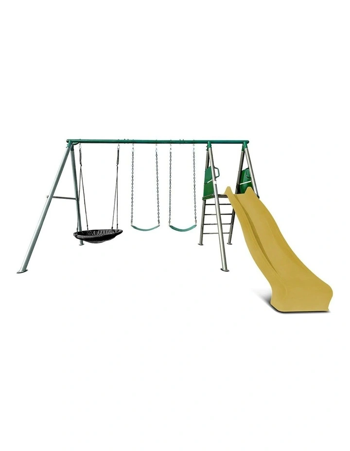 Lifespan Kids Europa Commercial Grade Steel Swing Set with Climb & 2.2m Slide in Yellow image 1