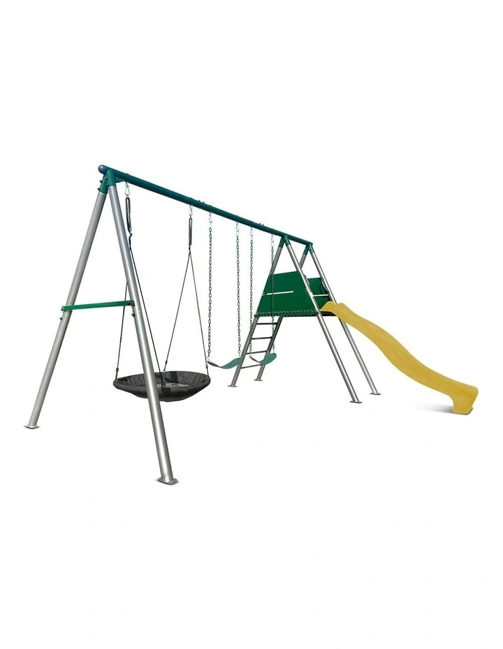 Lifespan Kids Europa Commercial Grade Steel Swing Set with Climb & 2.2m Slide in Yellow image 2