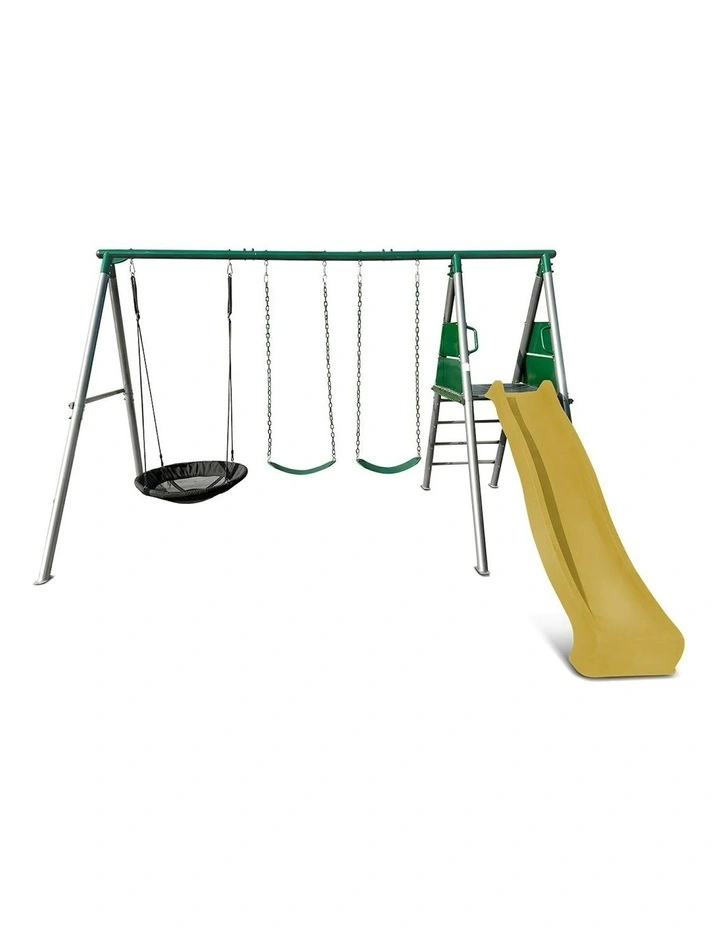 Lifespan Kids Europa Commercial Grade Steel Swing Set with Climb & 2.2m Slide in Yellow image 3