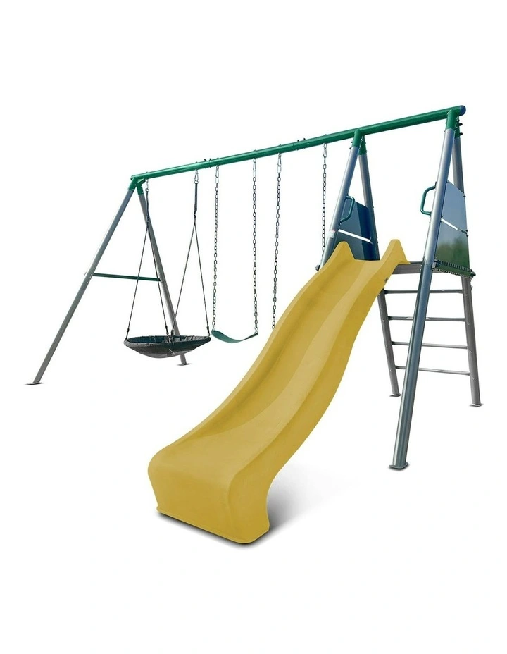 Lifespan Kids Europa Commercial Grade Steel Swing Set with Climb & 2.2m Slide in Yellow image 4