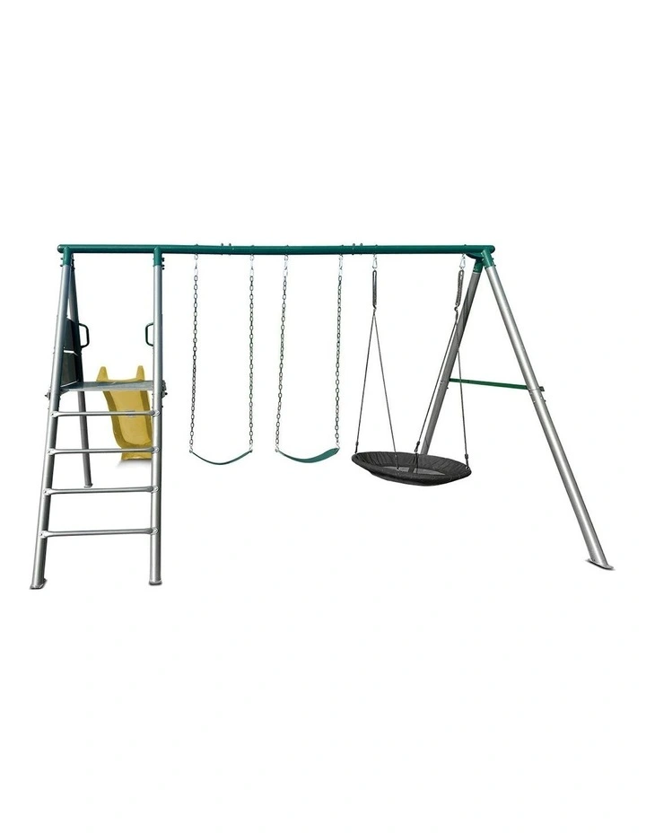 Lifespan Kids Europa Commercial Grade Steel Swing Set with Climb & 2.2m Slide in Yellow image 5