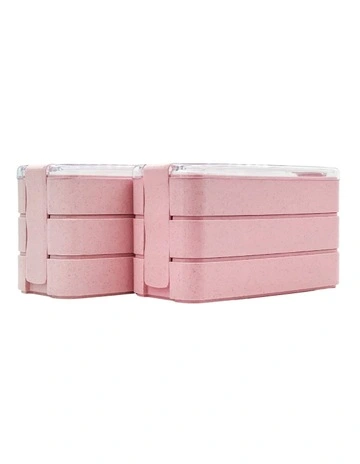 Twin Pack Bento box 3 Tiered Lunch Box Pink