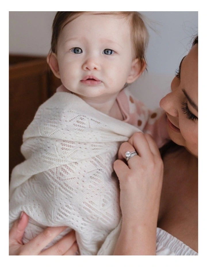 Cashmere Vintage Knit Baby Blanket in Snowflake image 2