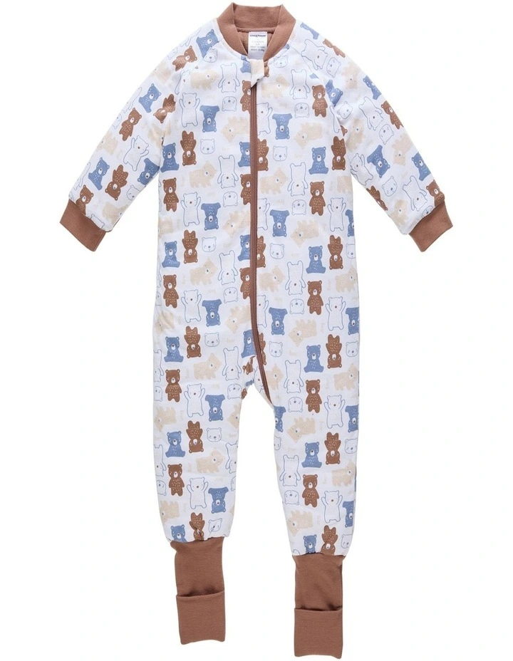 Long Sleeves Padded Sleepsuit Bear in White image 1