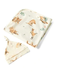 Kanga Organic Jersey Wrap and Beanie Set in Multi