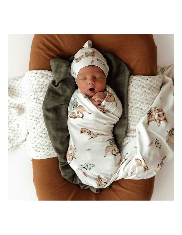 Kanga Organic Jersey Wrap and Beanie Set in Multi image 2