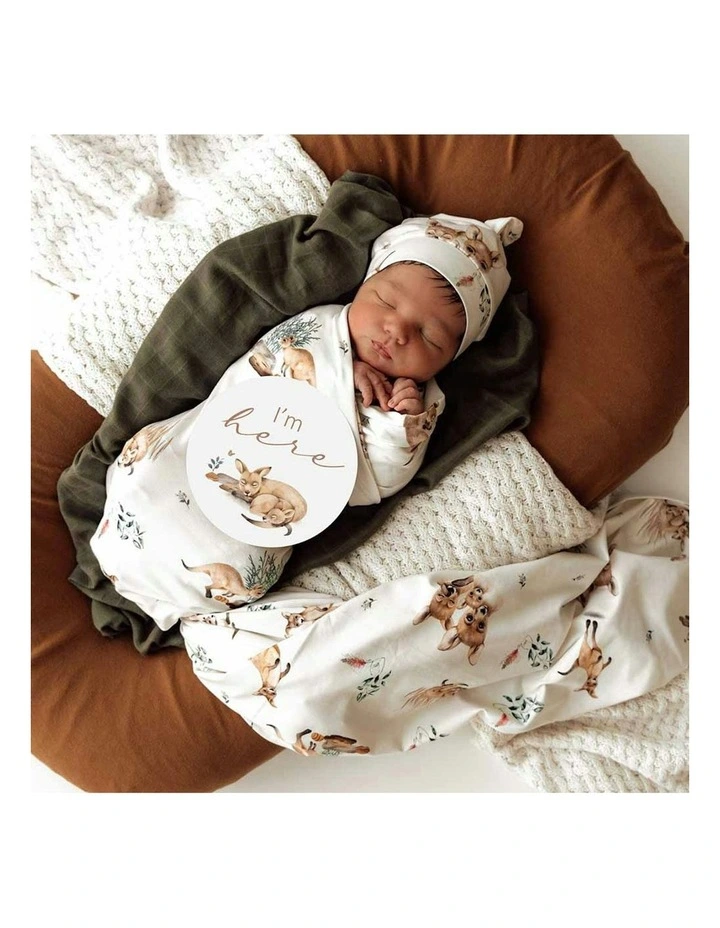 Kanga Organic Jersey Wrap and Beanie Set in Multi image 3