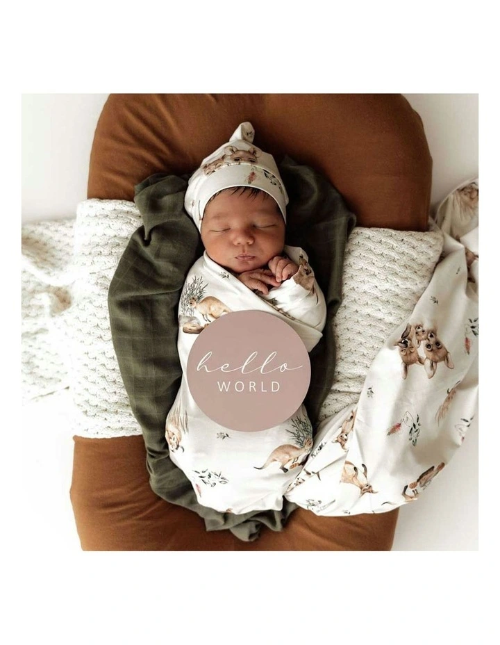 Kanga Organic Jersey Wrap and Beanie Set in Multi image 5