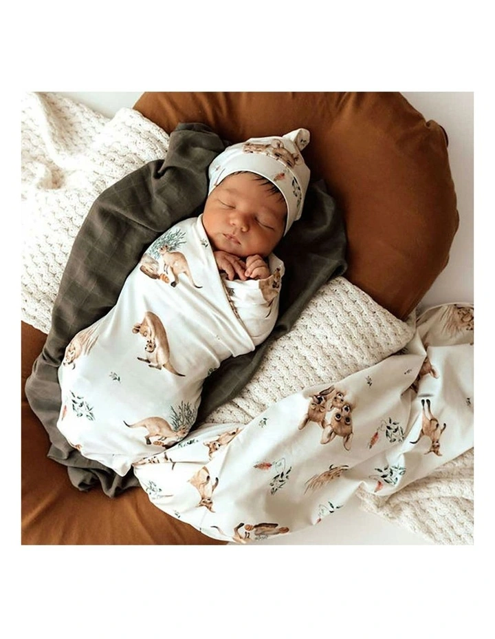Kanga Organic Jersey Wrap and Beanie Set in Multi image 6