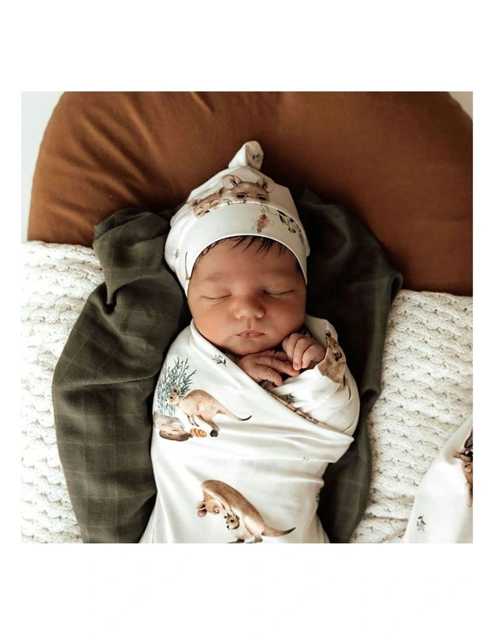 Kanga Organic Jersey Wrap and Beanie Set in Multi image 7