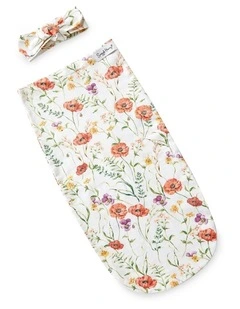 Meadow Organic Snuggle Swaddle and Topknot Set in White