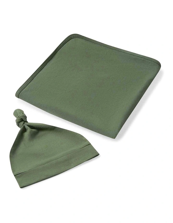 Baby Jersey Wrap & Beanie Set in Olive image 1