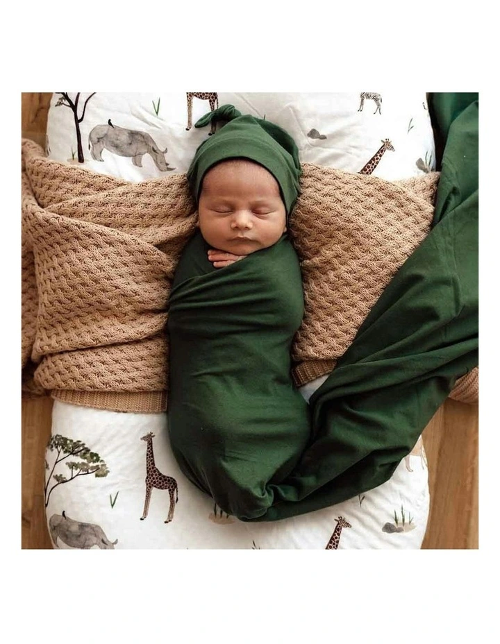 Baby Jersey Wrap & Beanie Set in Olive image 2