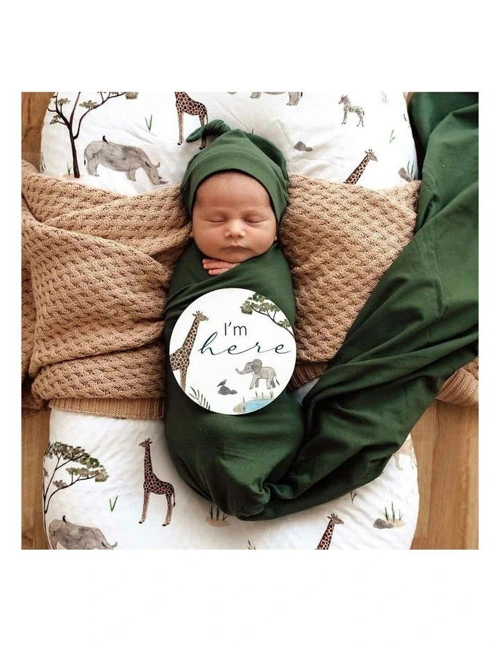 Baby Jersey Wrap & Beanie Set in Olive image 3