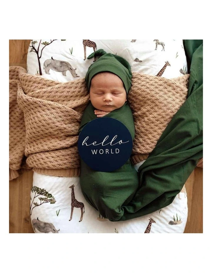 Baby Jersey Wrap & Beanie Set in Olive image 5