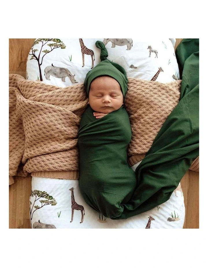 Baby Jersey Wrap & Beanie Set in Olive image 6