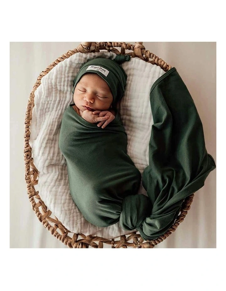 Baby Jersey Wrap & Beanie Set in Olive image 7
