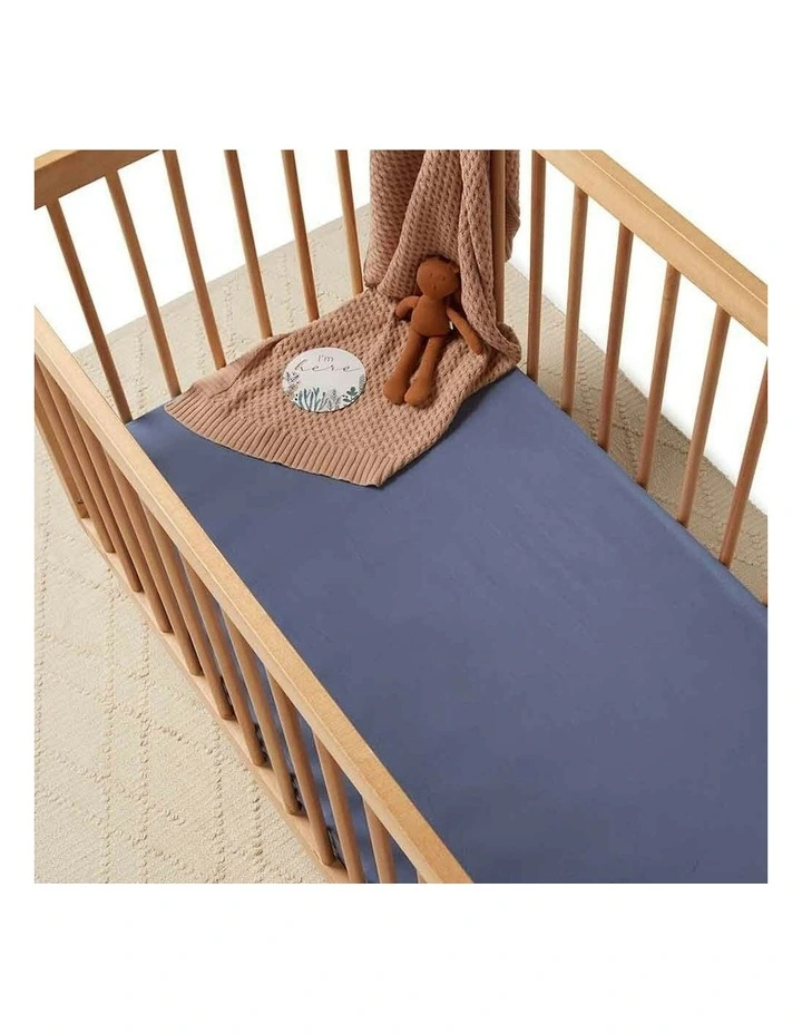 Reign Organic Fitted Cot Sheet in Blue image 3
