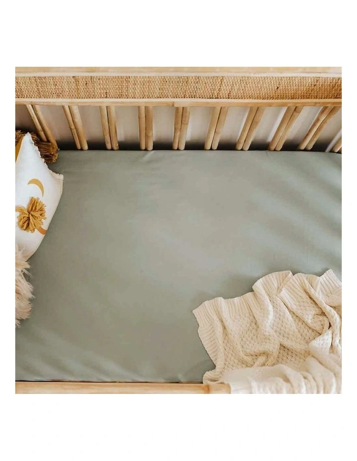 Organic Fitted Cot Sheet in Sage image 7