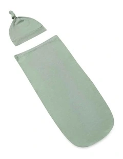 Organic Snuggle Swaddle and Beanie Set in Sage