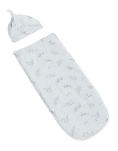 Silver Gum Organic Snuggle Swaddle and Beanie Set in White