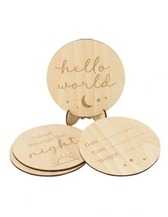 Sun And Moon Wooden Milestone Cards in Natural