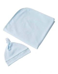 Organic Jersey Wrap And Beanie Set in Blue