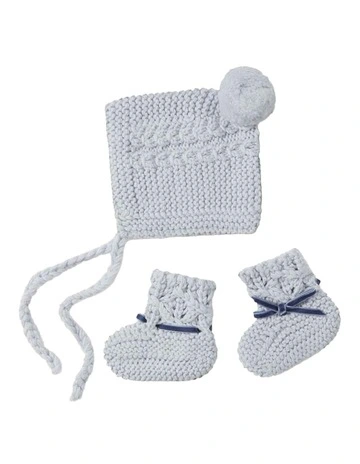 Merino Wool Bonnet & Booties in Blue