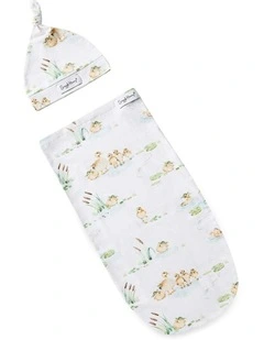 Duck Pond Organic Snuggle Swaddle & Beanie Set in Multi