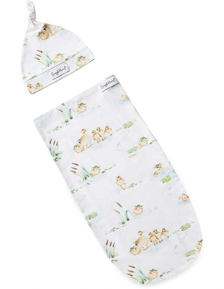 Duck Pond Organic Snuggle Swaddle & Beanie Set in Multi image 1