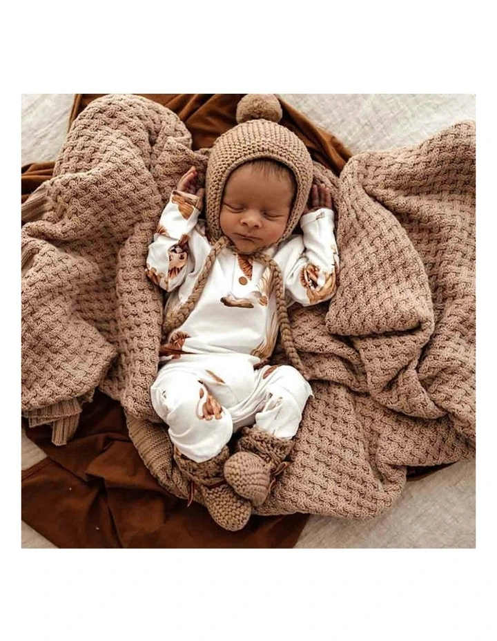 Fawn Merino Wool Bonnet & Bootie Knit Set