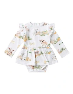 Farm Long Sleeve Organic Dress in White