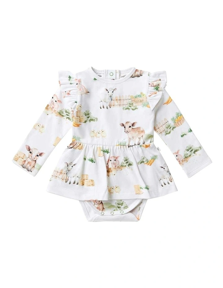 Farm Long Sleeve Organic Dress in White image 1