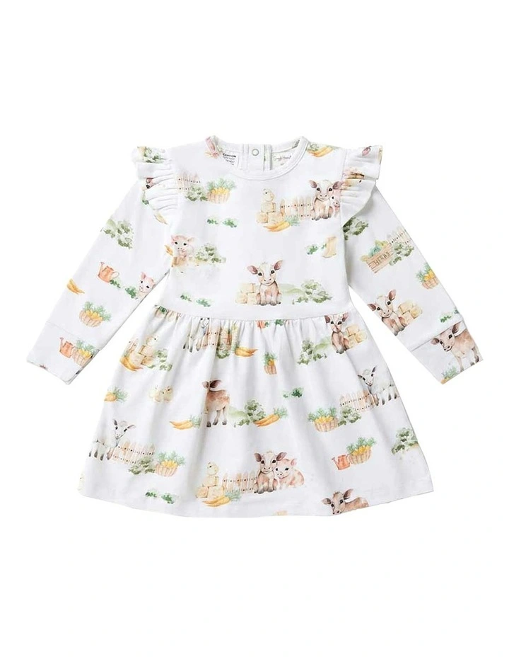 Farm Long Sleeve Organic Dress in White image 2
