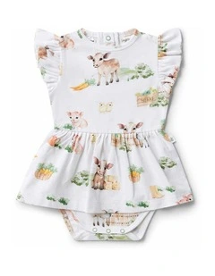 Farm Short Sleeve Organic Dress in White